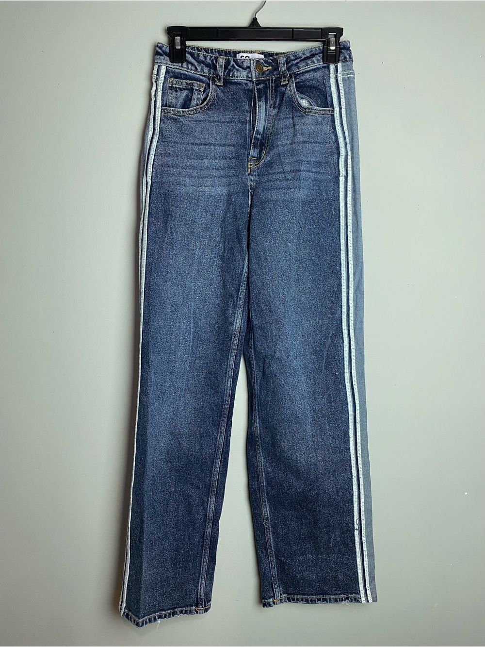 SO Dark Blue Straight-Leg Jeans with White Side Stripes